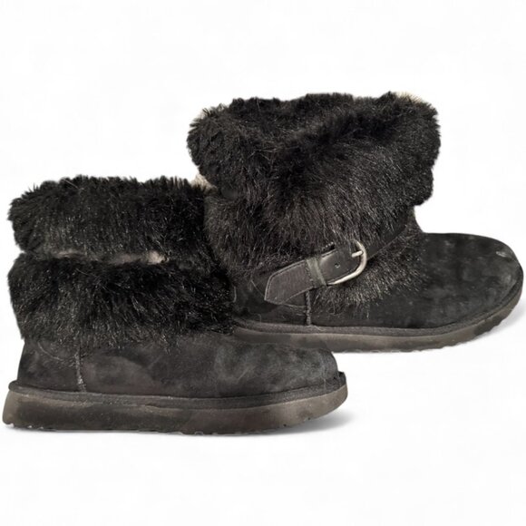 UGG Classic Buckle Mini Boots – Black – Faux Fur/Shearling Lined – Women’s US 10 - Picture 4 of 8